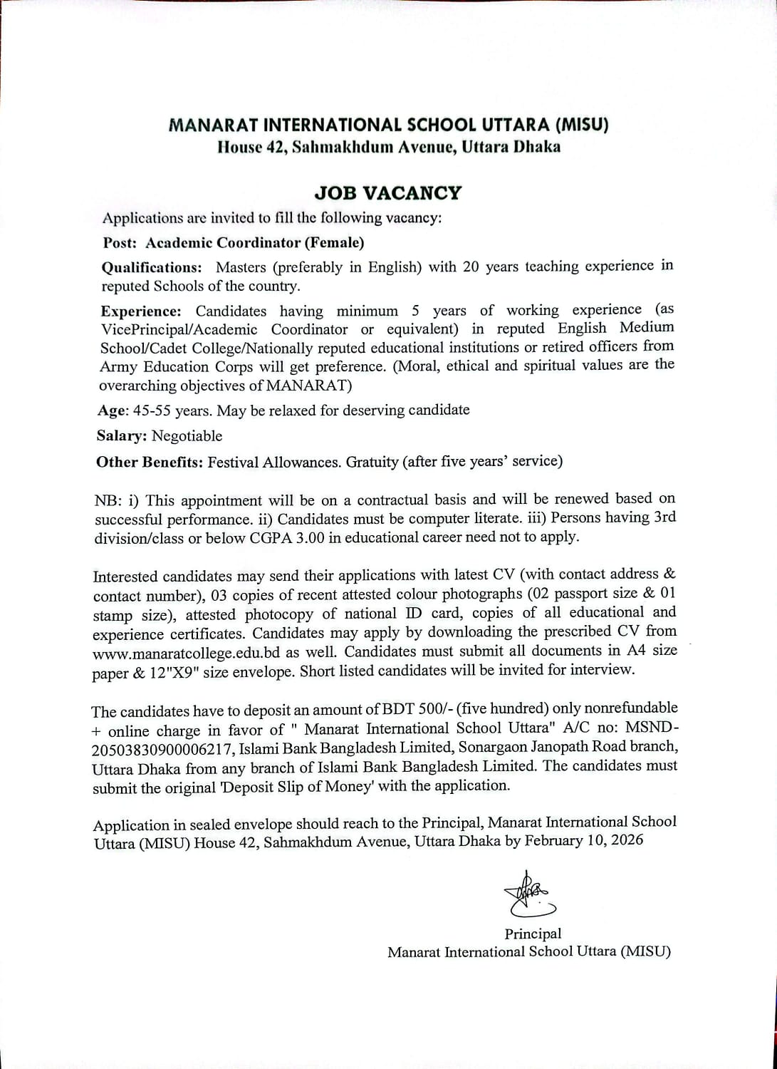 Advertisement for Job