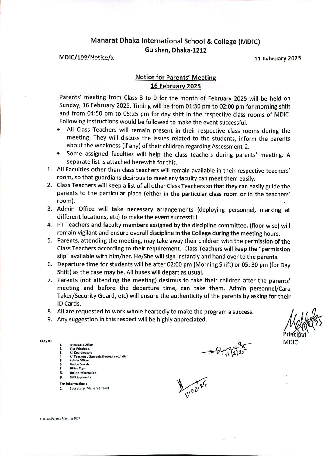 Notice for Parents' Meeting (February 2025)